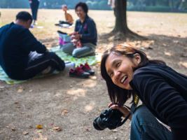 A workshop participant has moved down to the same level as her subjects.